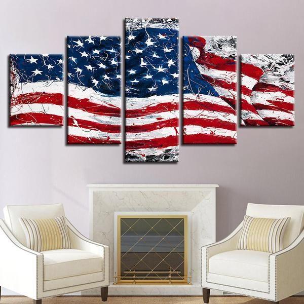 Retro American Flag Abstract 5 Panel Canvas Art Wall Decor Canvas Storm