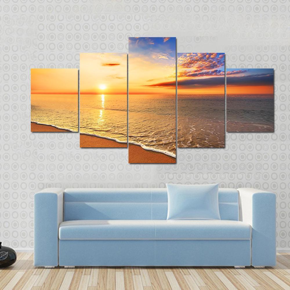 Beautiful Tropical Sunrise On The Beach – Nature 5 Panel Canvas Art ...