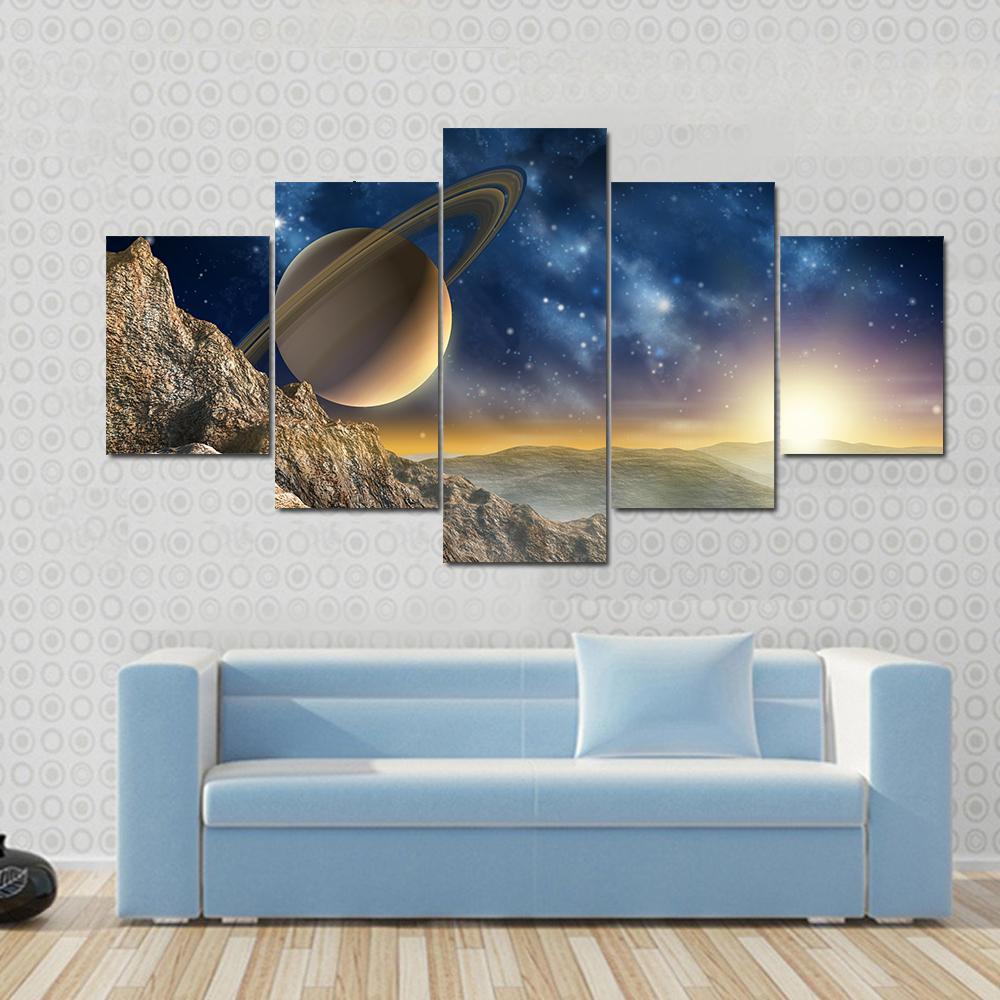 Gorgeous Spacescape As Seen From One Of Saturn Moon – Nature 5 Panel ...