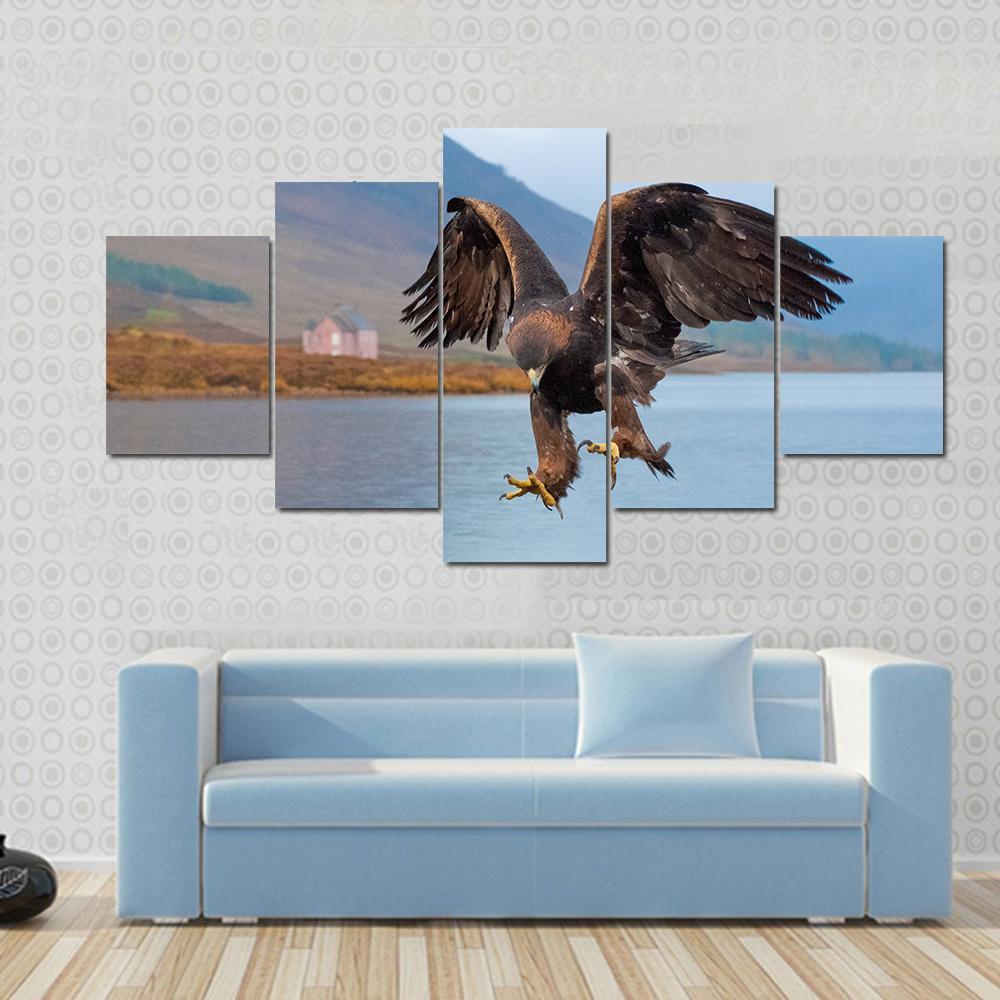 Landing Of Golden Eagle – Animal 5 Panel Canvas Art Wall Decor – Canvas ...