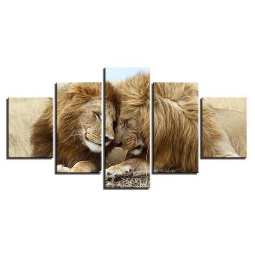 Couple Lion – Animal 5 Panel Canvas Art Wall Decor – Canvas Storm