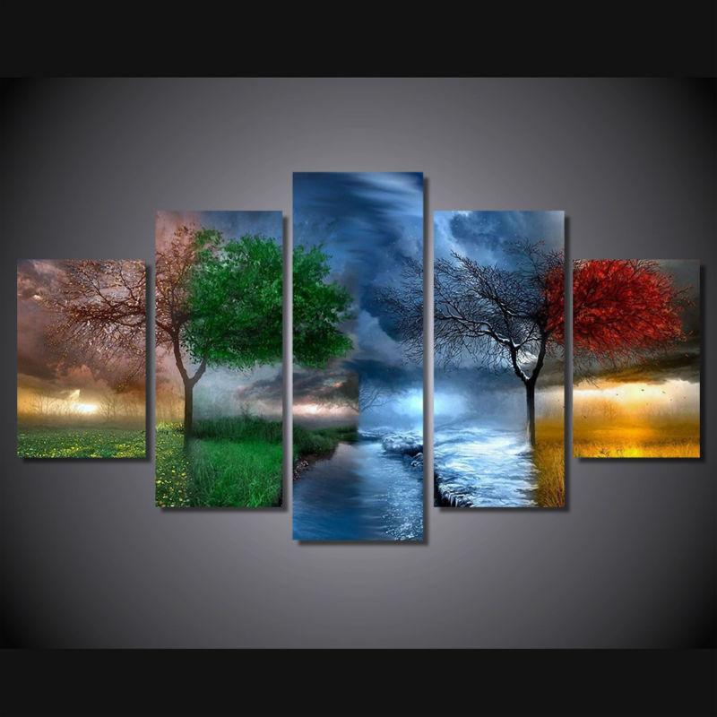 Four Seasons Abstract Nature 5 Panel Canvas Art Wall Decor Canvas Storm