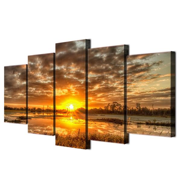 Sunrise Morning Sun – Nature 5 Panel Canvas Art Wall Decor – Canvas Storm