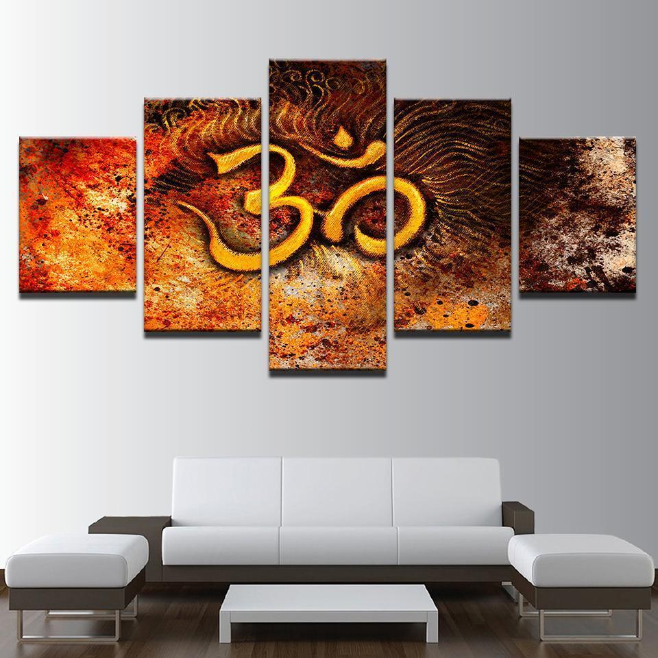 Mystical Om – Religion 5 Panel Canvas Art Wall Decor – Canvas Storm