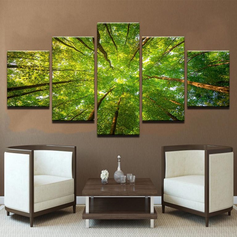 Forest Green Trees Sunshine Nature 5 Panel Canvas Art