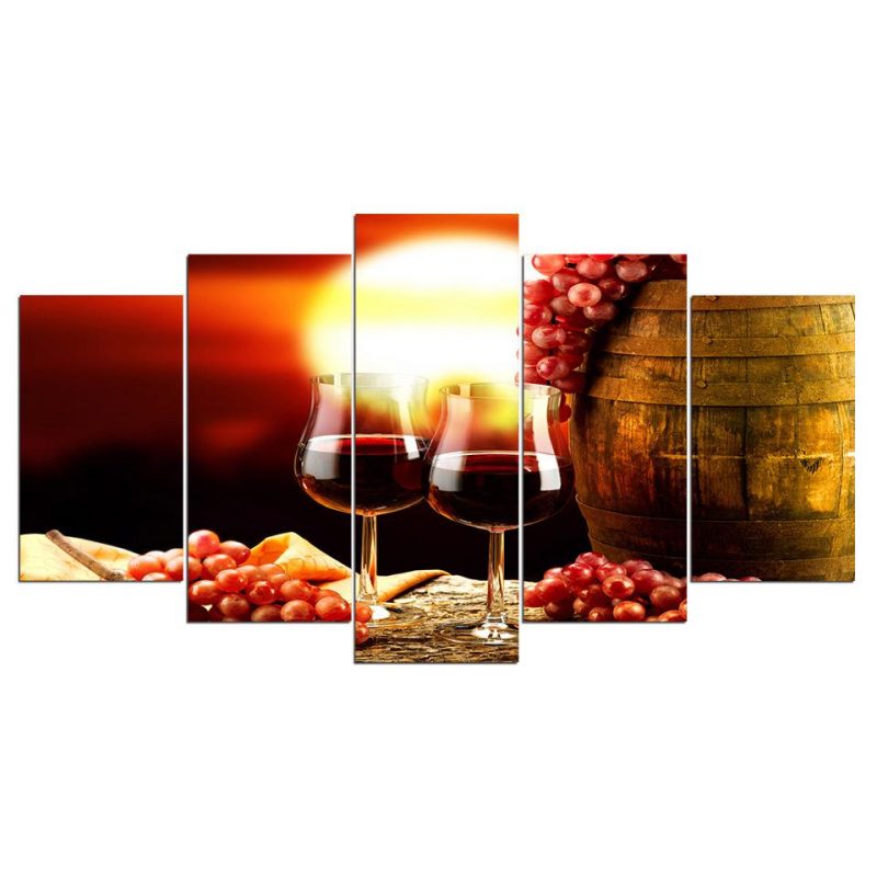 Sunset Red Wine – Luxury 5 Panel Canvas Art Wall Decor – Canvas Storm