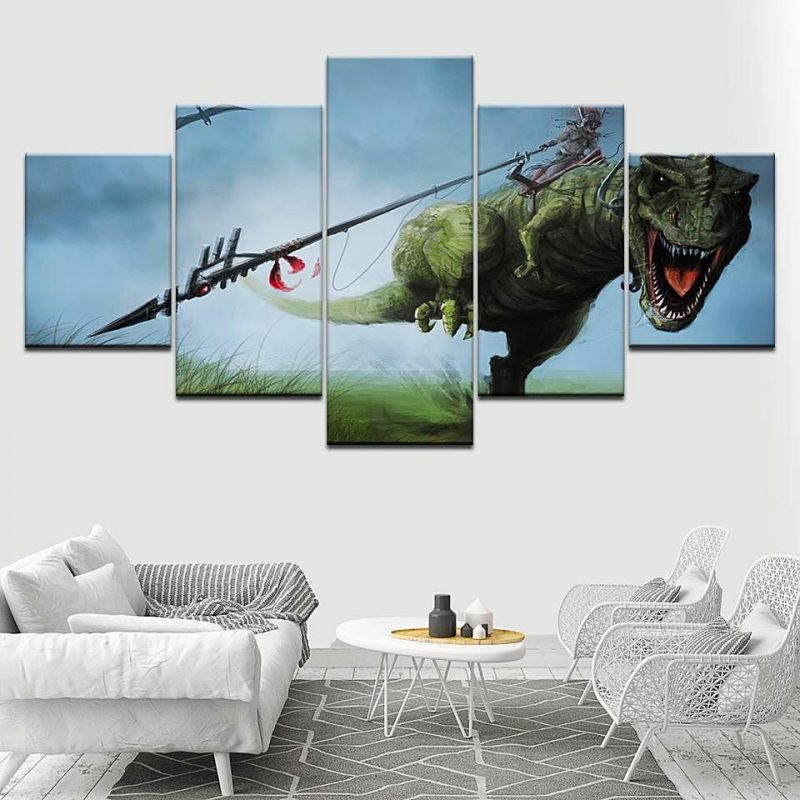 Fighting Jurassic Park 5 Panel Canvas Art Wall Decor Canvas Storm 6307