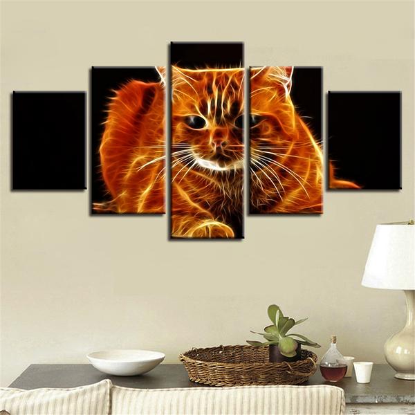Fire Tabby Cat Hd – Abstarct Animal 5 Panel Canvas Art Wall Decor ...