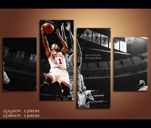 23122-NF Chicago Bulls 1 Derrick Martell Rose Basketball 4 Piecies - 5 Panel Canvas Art Wall Decor