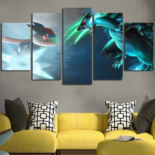 23088-NF Pokemon Charizard Vs Greninja Anime - 5 Panel Canvas Art Wall Decor