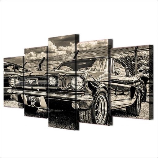 22525-NF 1965 Ford Mustang Car & Motor - 5 Panel Canvas Art Wall Decor