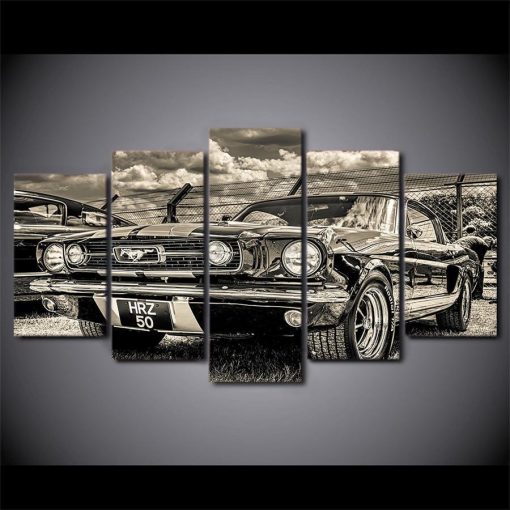 22525-NF 1965 Ford Mustang Car & Motor - 5 Panel Canvas Art Wall Decor