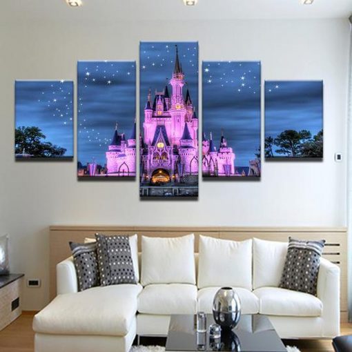22530-NF Cinderella Castle Disney World Magic Kingdom Disney - 5 Panel Canvas Art Wall Decor