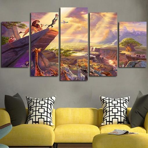 22382-NF Animals In The Lion King Cartoon - 5 Panel Canvas Art Wall Decor