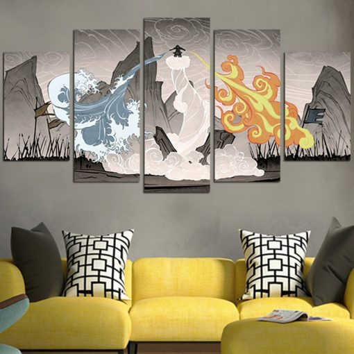 22308-NF Avatar The Last Airbender Fire And Water Movie - 5 Panel Canvas Art Wall Decor