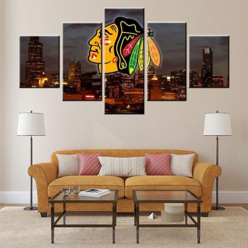 22805-NF Chicago Blackhawks City Ice Hockey Sport - 5 Panel Canvas Art Wall Decor