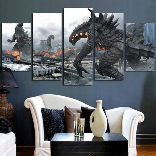 22627-NF Battle Of Godzilla Movie - 5 Panel Canvas Art Wall Decor