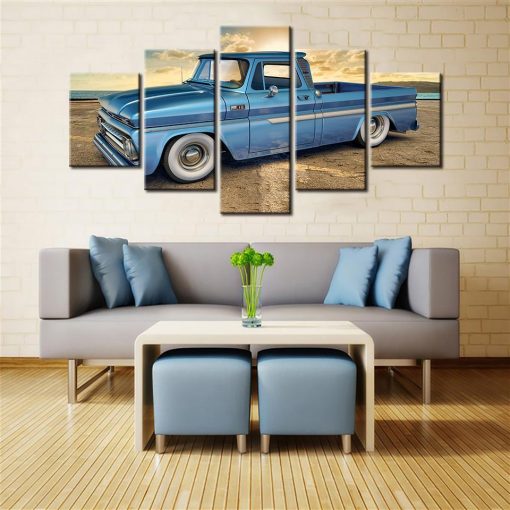 23106-NF Chevrolet C10 Blue Car - 5 Panel Canvas Art Wall Decor