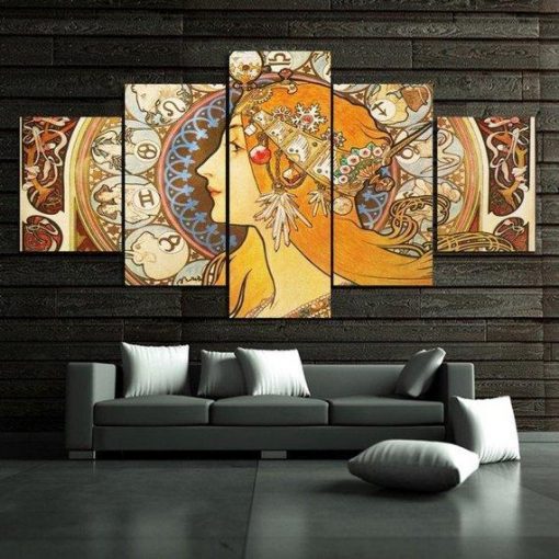 23132-NF Alphonse Mucha Celebrity - 5 Panel Canvas Art Wall Decor