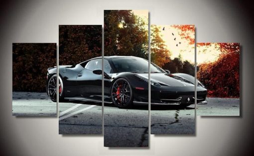 23105-NF Black Ferrari 458 Italia Exotic Sport Car - 5 Panel Canvas Art Wall Decor