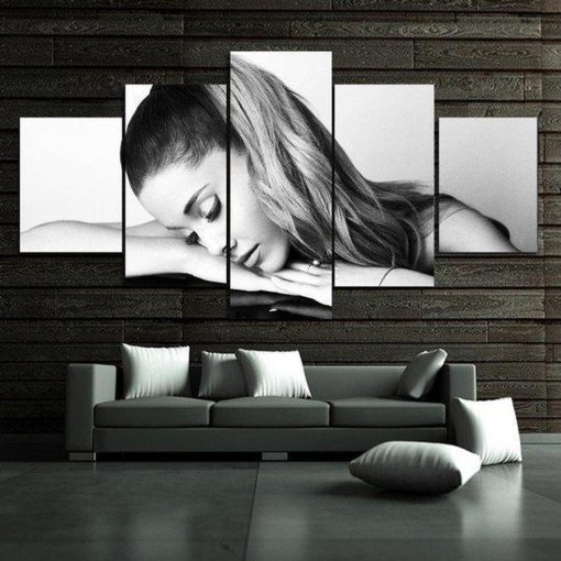 22787-NF Ariana Grande Black And White Celebrity - 5 Panel Canvas Art Wall Decor