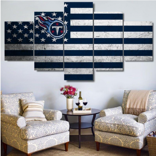 23147-NF Tennessee Titan Football American Flag Sport - 5 Panel Canvas Art Wall Decor