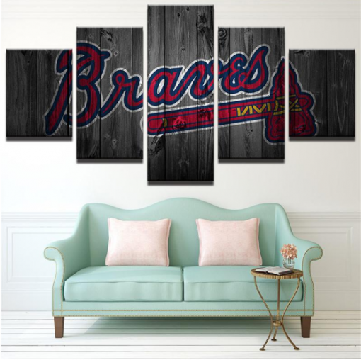 22325-NF Atlanta Braves Team Logo Baseball - 5 Panel Canvas Art Wall Decor
