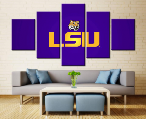 22536-NF LSU Tigers Football Team Sport - 5 Panel Canvas Art Wall Decor