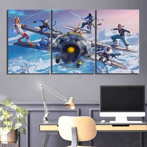 22836-NF Battle On The Aircraft Fortnite Gaming 3 Pieces - 3 Panel Canvas Art Wall Decor