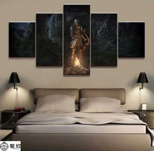 23204-NF Dark Souls Swordsman 2 Gaming - 5 Panel Canvas Art Wall Decor