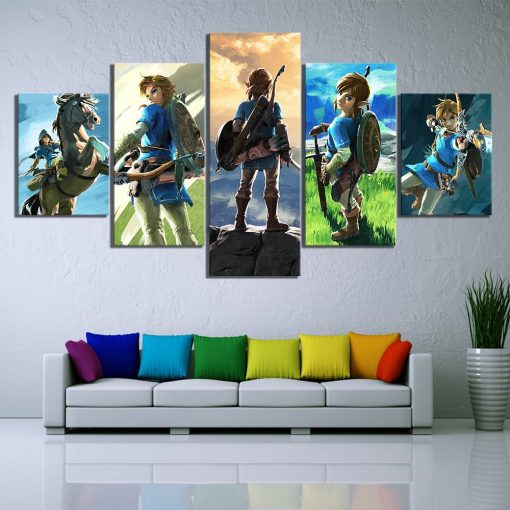 23062-NF The Legend Of Zelda Breath Of The Wild Character Poster Gaming - 5 Panel Canvas Art Wall Decor