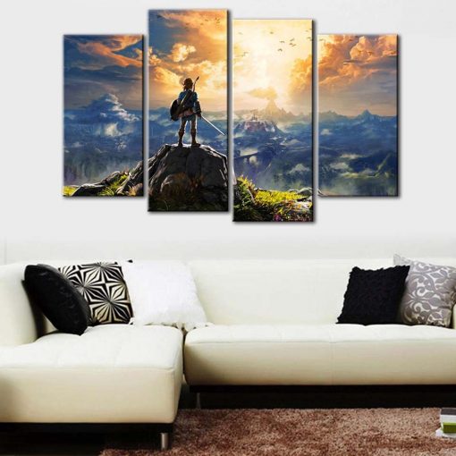 22529-NF The Legend of Zelda Sunset Shooting Abstract Gaming 4 Pieces - 4 Panel Canvas Art Wall Decor