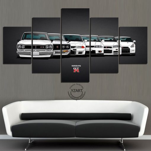 23201-NF Nissan Skyline GTR White Car - 5 Panel Canvas Art Wall Decor