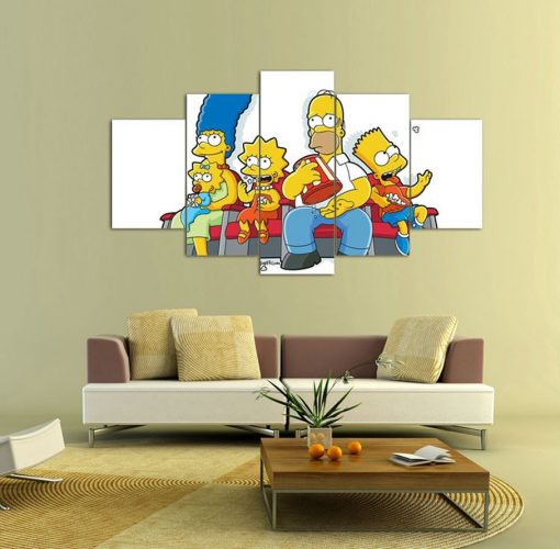 23094-NF Simpsons Family In The Cinema Cartoon - 5 Panel Canvas Art Wall Decor