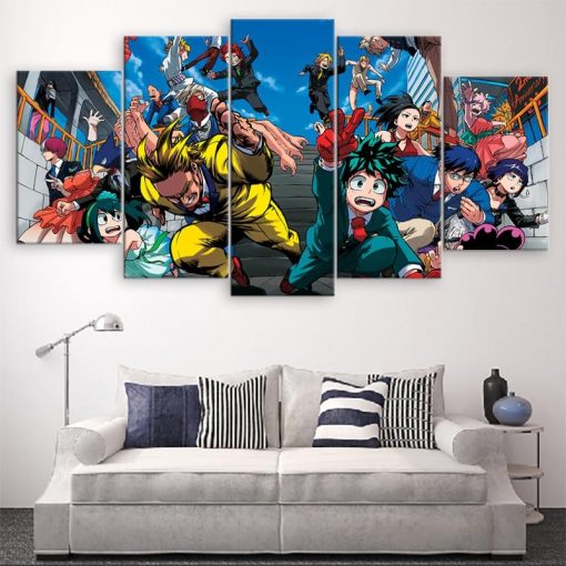 22852-NF My Hero Academia Characters 12 Anime - 5 Panel Canvas Art Wall Decor