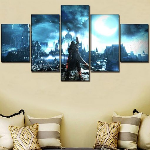 22843-NF Dark Souls III In Night Landscape Gaming - 5 Panel Canvas Art Wall Decor