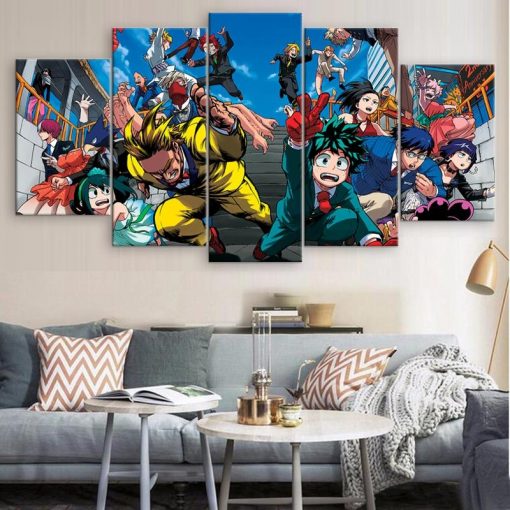 22852-NF My Hero Academia Characters 12 Anime - 5 Panel Canvas Art Wall Decor