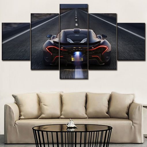 22480-NF McLaren P1 Back View Black And Red Car - 5 Panel Canvas Art Wall Decor