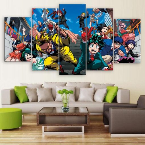 22852-NF My Hero Academia Characters 12 Anime - 5 Panel Canvas Art Wall Decor