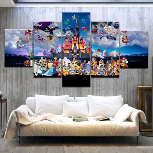 22330-NF Mickey Mouse Castle Cartoon - 5 Panel Canvas Art Wall Decor