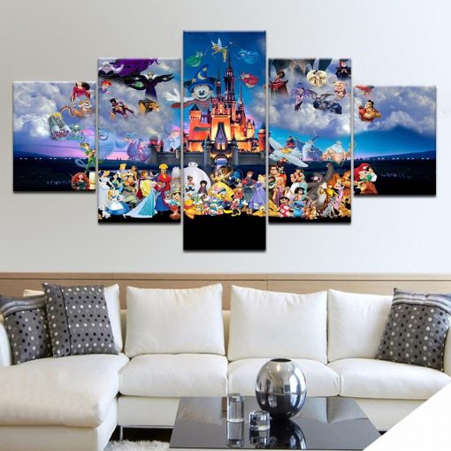 22330-NF Mickey Mouse Castle Cartoon - 5 Panel Canvas Art Wall Decor