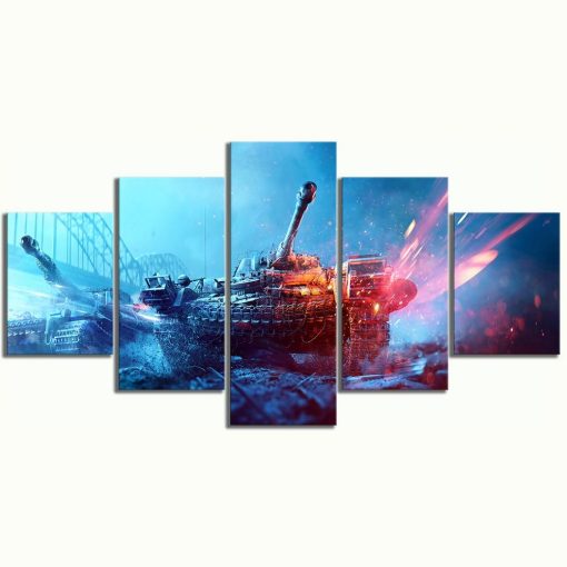 23198-NF Battlefield 5 Tanks Gaming - 5 Panel Canvas Art Wall Decor