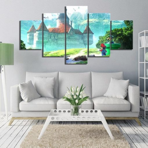 22846-NF Super Mario Standing In Front Of The Castle Game - 5 Panel Canvas Art Wall Decor