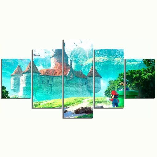 22846-NF Super Mario Standing In Front Of The Castle Game - 5 Panel Canvas Art Wall Decor