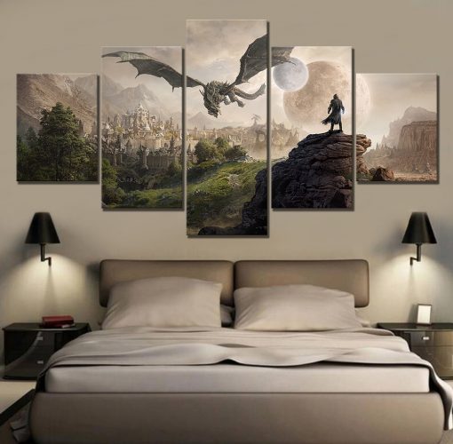 23063-NF The Elder Scrolls V Skyrim 18 Gaming - 5 Panel Canvas Art Wall Decor