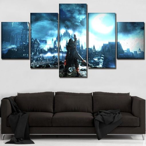 22843-NF Dark Souls III In Night Landscape Gaming - 5 Panel Canvas Art Wall Decor