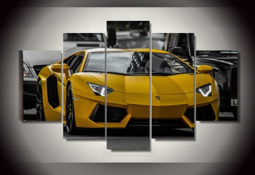 23189-NF Lamborghini Yellow Sports Car - 5 Panel Canvas Art Wall Decor