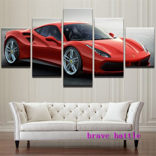 23191-NF Ferrari 488 GTB Red Car - 5 Panel Canvas Art Wall Decor