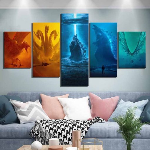 22220-NF Godzilla Ghidorah Mothra Rodan Monsters King Poster Movie - 5 Panel Canvas Art Wall Decor
