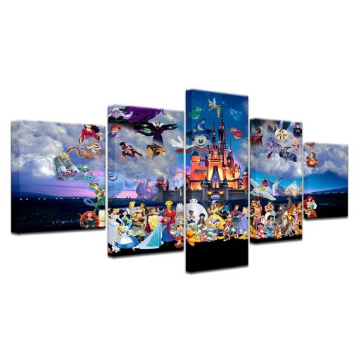 22330-NF Mickey Mouse Castle Cartoon - 5 Panel Canvas Art Wall Decor